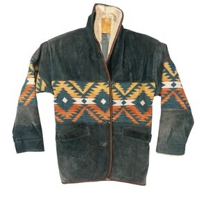 Leather Suede Navajo Aztec Pattern Jacket Womens Large Western Rodeo‎ Southwest